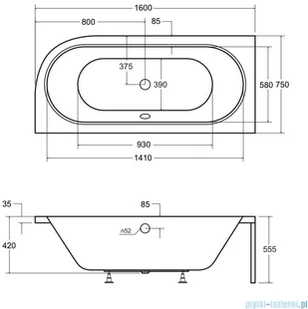 Besco Avita 160x75cm wanna asymetryczna lewa #WAV-160-NL - Wanny z hydromasażem - miniaturka - grafika 2