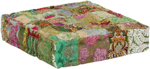 vidaXL Kwadratowy puf patchworkowy, bawełna, 50x50x12 cm, zielony - Pufy i podnóżki - miniaturka - grafika 7