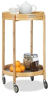 Tace i patery - Relaxdays wózek do serwowania z bambusa, okrągły wózek o taca do serwowania, 2 poziomy, 4 Kółka, 80 cm wysokości,  45 cm, naturalny/szary 10021494 - miniaturka - grafika 1