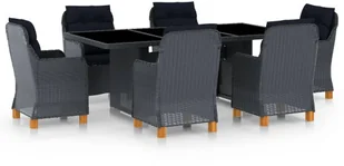 vidaXL 7-cz. zestaw mebli ogrodowych, poduszki, rattan PE, ciemnoszary 3060165 - Meble ogrodowe - miniaturka - grafika 3