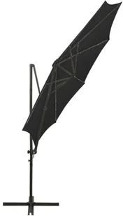 vidaXL Wiszący parasol z lampkami LED i słupkiem, czarny, 300 cm 312340 - Parasole ogrodowe - miniaturka - grafika 8