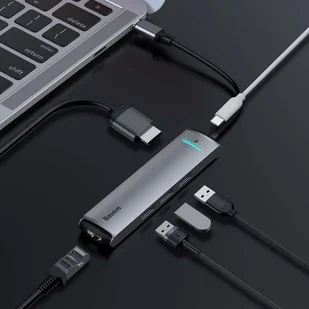 Baseus Adapter HUB 6w1 USB-C na 3x USB 3.0 + HDMI + RJ45 + USB-C PD 10073X23 - Adaptery i przejściówki - miniaturka - grafika 10