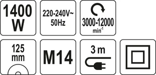 YATO SZLIFIERKA KĄTOWA 1400W 125MM Z REGULACJĄ OBROTÓW 3000 11000 - Szlifierki i polerki - miniaturka - grafika 4