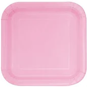 Kinder party - Unique Supplies imprezowy Impreza talerze papierowe, 18 cm, kwadratowa, 16 szt., różowy (Babyrosa) 30880 - miniaturka - grafika 1