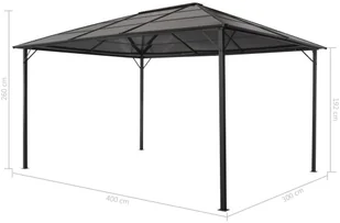 shumee Altana ogrodowa z zadaszeniem aluminiowa 4 x 3 x 2,6 m czarna - Altany ogrodowe - miniaturka - grafika 12