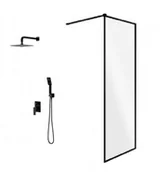 Ścianki i drzwi prysznicowe - Rea OMNIRES K7636 + SYSPM10BL Ścianka Walk in 70cm + Zestaw podtynkowy czarny - miniaturka - grafika 1