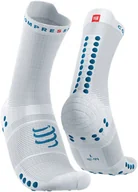 Skarpetki sportowe męskie - Compressport Skarpetki do biegania wysokie ProRacing Socks V4 biało-niebieskie - miniaturka - grafika 1