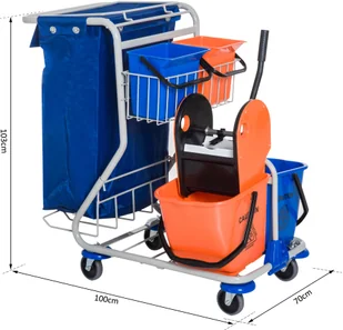 Homcom WÓZEK DO SPRZĄTANIA 4 WIADRA NA KÓŁKACH niebiesko-pomarańczowy - Wózki serwisowe - miniaturka - grafika 2