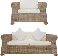 Komplety wypoczynkowe - vidaXL 2-częściowy zestaw wypoczynkowy z poduszkami, naturalny rattan - miniaturka - grafika 1