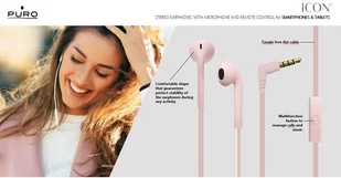 Puro ICON Stereo Earphones różowe (IPHF27ICONROSE) - Słuchawki - miniaturka - grafika 2