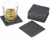 Pozostałe akcesoria barmańskie - Relaxdays podstawki pod napoje, zestaw 8 łupków, kwadratowe 10 x 10 cm, łatwe w pielęgnacji podstawki, do szkła, szare - miniaturka - grafika 1