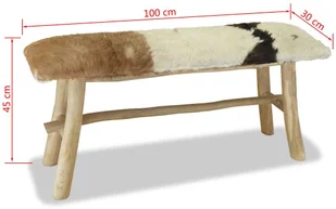 vidaXL Ławka, prawdziwa skóra, drewno tekowe vidaXL - Ławki do przedpokoju - miniaturka - grafika 9