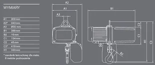 030 03068895 Wciągnik łańcuchowy elektryczny 3 fazowy 400V udźwig 160kg prędkość podn. 8/2m/min wysokość podnoszenia 18m) 68895-uniw - Wciągarki - miniaturka - grafika 2