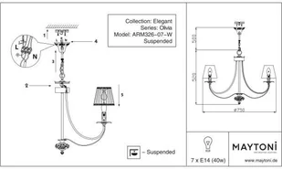 Maytoni Żyrandol LAMPA wisząca OLIVIA ARM326-07-W Maytoni plisowana OPRAWA abażurowy ZWIS klasyczny kremowy ecru ARM326-07-W - Lampy sufitowe - miniaturka - grafika 5
