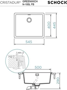 Schock GREENWICH N-100L FB (na równi z blatem) stone - Zlewozmywaki - miniaturka - grafika 2