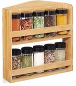 Pojemniki kuchenne - Relaxdays Relaxdays 10028825 stojak na przyprawy, 10 słoików na zioła z wkładkami shaker i nakrętkami, stojący i wiszący, Bambus, naturalny, szkło, plastik 10028825 - miniaturka - grafika 1