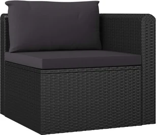vidaXL 3-częściowa sofa ogrodowa, poduszki, rattan PE, czarny - Ławki ogrodowe - miniaturka - grafika 5