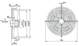 Wentylator przemysłowy osiowy 500mm YWF-4E-500B-137/35-G - tłoczący + Regulator obrotów Wentylator tłoczący 500mm + Regulator obrotów - Wentylatory przemysłowe - miniaturka - grafika 2