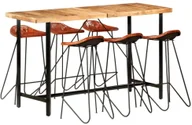 Stoły z krzesłami - shumee Zestaw 7 mebli barowych lite drewno akacjowe i naturalna skóra - miniaturka - grafika 1
