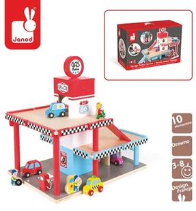 janod Stacja benzynowa garaż drewniany z 8 elementami 3700217357184 - Tory, garaże, parkingi - miniaturka - grafika 6