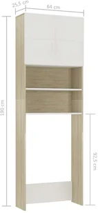 vidaXL Szafka na pralkę, biel i dąb sonoma, 64x25,5x190 cm - Toaletki - miniaturka - grafika 9