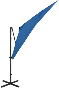 vidaXL Parasol wiszący z lampkami LED i słupkiem, lazurowy, 250 cm 312325 - Parasole ogrodowe - miniaturka - grafika 3