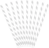 Słomki do napojów - PartyDeco Słomki papierowe w paski, srebrne, 19,5 cm, 10 szt SPP1-018 - miniaturka - grafika 1