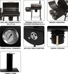 Lund GRILL WĘGLOWY Z WĘDZARNIĄ XXL RUSZT 64X37 99587 - Grille - miniaturka - grafika 8