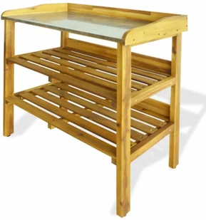 vidaXL Stolik do roślin z 2 półkami, lite drewno akacjowe i cynk vidaXL - Pozostałe akcesoria do uprawy roślin - miniaturka - grafika 3