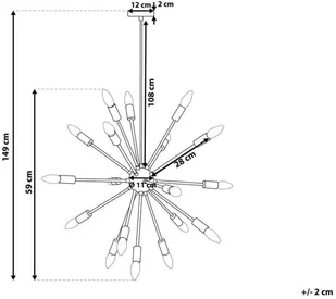 Beliani Lampa wisząca złota na 18 żarówek MAGUSE - Lampy sufitowe - miniaturka - grafika 5