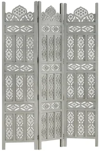vidaXL vidaXL Parawan 3-panelowy, rzeźbiony, szary, 120x165 cm, drewno mango - Parawany - miniaturka - grafika 5