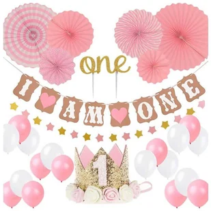 Zestaw balonów urodzinowych na roczek dla dziewczynki - różowy - Baby shower i roczek - miniaturka - grafika 2