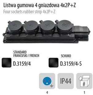 Pawbol Listwa gumowa 4x2P+Z 230V D.3159/4 - Gniazdka elektryczne - miniaturka - grafika 2