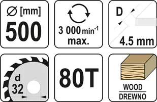 YATO TARCZA DO DREWNA BEZ WIDII 500X80TX32MM YT-60872 - Piły ręczne - miniaturka - grafika 3