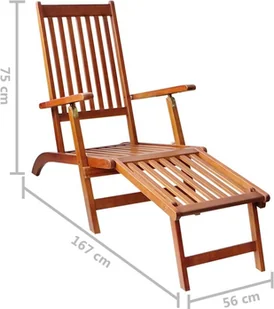 vidaXL Leżak tarasowy z podnóżkiem i poduszką, lite drewno akacjowe 3064027 - Leżaki ogrodowe - miniaturka - grafika 9
