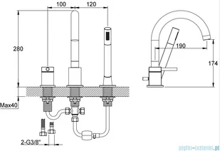 KOHLMAN Axel bateria wannowa 3-otworowa z obrotową wylewką chrom QB241A | - Baterie umywalkowe - miniaturka - grafika 2