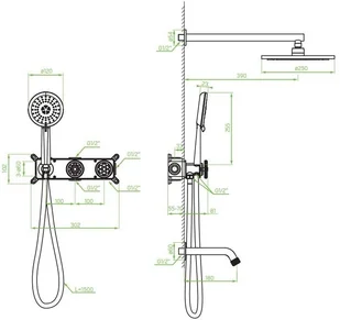 Laveo Bateria wannowo-natryskowa podtynkowa czarna MURO BAU 711P - Zestawy baterii łazienkowych - miniaturka - grafika 5