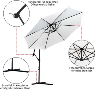 Outsunny PARASOL OGRODOWY Z RĘCZNĄ KORBĄ 3 m kremowy - Parasole ogrodowe - miniaturka - grafika 2