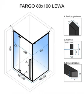 Rea Fargo Czarny Mat 80x100 Lewy REA-K6315 - Kabiny prysznicowe - miniaturka - grafika 4