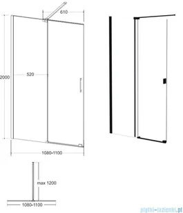 Besco Vayo Black kabina walk-in 110x200cm przejrzyste - Kabiny prysznicowe - miniaturka - grafika 2