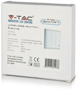 v-tac Przełącznik Bezprzewodowy Potrójny IP54 do SKU 8458, 8459 V-TAC VT-5133 - Systemy inteligentnych domów - miniaturka - grafika 3