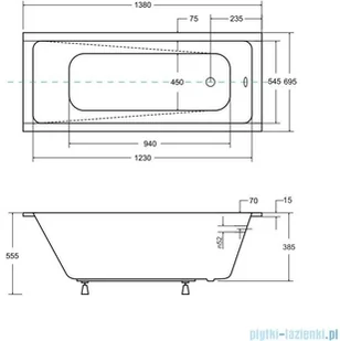 Besco Modern Slim 140x70cm wanna prostokątna #WAM-140-SL - Wanny z hydromasażem - miniaturka - grafika 2