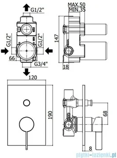 Paffoni Rock Bateria podtynkowa z przełącznikiem chrom RO015CR | - Baterie umywalkowe - miniaturka - grafika 2