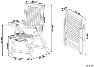 Beliani Zestaw 2 krzeseł ogrodowych drewnianych z niebieskimi poduszkami TOSCANA 174132 - Fotele i krzesła ogrodowe - miniaturka - grafika 4