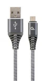 Gembird Kabel USB Kabel USB 2.0 AM/microUSB M 2m oplot tekstylny grafitowo-biały CC-USB2B-AMmBM-2M-WB2 - Kable komputerowe i do monitorów - miniaturka - grafika 2