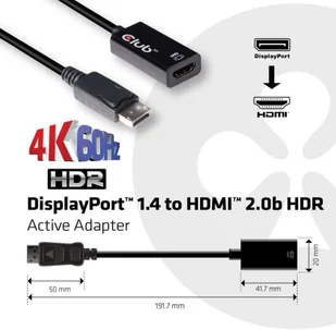 Club3D Club 3D Adapter CAC-1080 (DisplayPort 1.4 to HDMI 2.0B HDR Adapter Supports 4096X2160@60Hz High Dynamic Range) CAC-1080 - Kable komputerowe i do monitorów - miniaturka - grafika 3