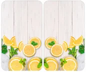 Deski do krojenia - Wenko Dwie szklane płyty ochronne wykonane z najwyższej jakości szkła hartowanego grafika z cytrynami leżącymi na deskach marka Wenke 2521512500 - miniaturka - grafika 1