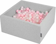 Suche baseny - KiddyMoon basen z piłkami, 90 x 40 cm, 300 piłek,  7 cm, basen z kolorowymi piłkami, dla dziewcząt, niemowląt, dzieci, kwadratowy, jasnoszary: różowy/perłowy/przezroczysty - miniaturka - grafika 1