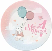Baby shower i roczek - Godan Talerzyki Mam już roczek z króliczkiem dla dziewczynki - 23 cm - 6 szt. PG-TRKR - miniaturka - grafika 1