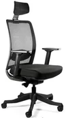 Fotele i krzesła biurowe - Unique Meble Krzesło ergonomiczne biurowe obrotowe z zagłówkiem ANGGUN czarna siatka - miniaturka - grafika 1